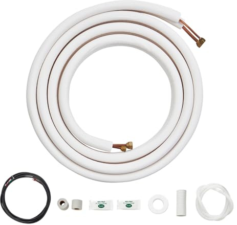 VEVOR 4876,8 mm mini delad linje-set, 6,4 och 9,5 mm O.D kopparrör, rör och treskiktsisolering, för luftkonditionering eller värmepumputrustning & HVAC med rika tillbehör (5,5 m anslutningskabel)