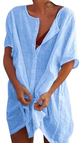 Swimwear Cover Ups for Women Beachwear Beach Cover Up Dresses Ladies Beach Dress Coverups Bikini Cover Up Dress Swim V Neck Swimsuit Pool Cover Ups for Women Bathing Suit Cover Up Plus Size Blue L