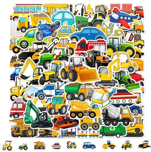 Bagger Sticker Kinder Set, 120 Stück Cartoons Fahrzeuge Aufkleber
