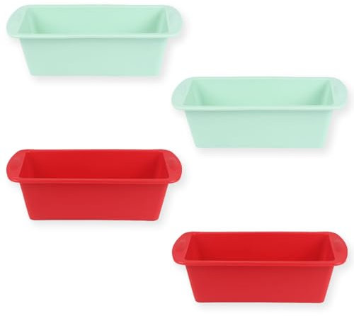 huipinghu 4-Pack Loaf Tins, Silicone 1Lb Loaf Pans 19 x 8.5 x 5.5 cm, Non-Stick Baking Trays Silicone Moulds, Rectangle Baking Moulds, Small Bread Tins, Mini Air Fryer Cake Tin Accessories