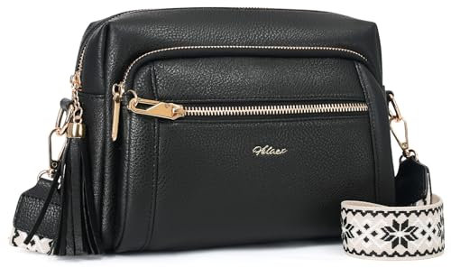 HILAEX Umhängetasche Damen mit Anti Diebstahl, Handtasche Damen Mittelgroß mit 4 Fächern, mit Verstellbar Abnehmbar Breiter Gurt Schwarz