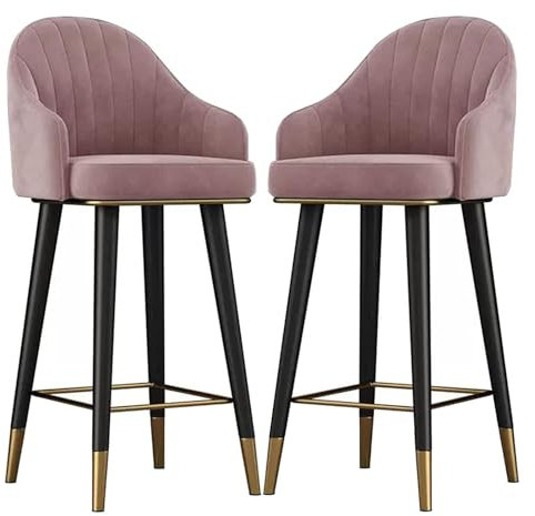 Barstuhl aus Samt, drehbar, mit gebogener Rückenlehne, Fußstütze und rutschfesten Fußpolstern für Zuhause, Kneipe, Küche, Esszimmer, Blau, 65 cm Höhe, 2 Stück
