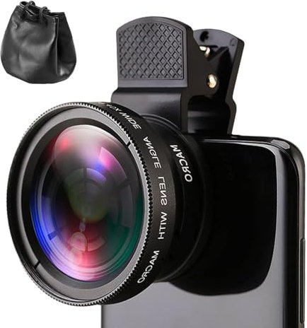 Kit Obiettivi Fotografici 2 in 1 per Smartphone, Lente Grandangolare 0,45X e Macro 12,5X, Compatibile con iPhone, Samsung, e Altri Smartphone Android - Accessori Fotografici Mobili