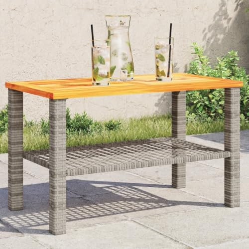 Iiaky Gartentisch Terrassentisch Wetterfest Lounge Tisch Outdoor BalkonhäNgetisch Grau 70x38x42 cm Poly Rattan Akazienholz