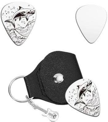 UNICRAFTALE 1 Stück Gitarrenplektren Geschenk Edelstahl Gitarrenplektren Schwimmenden Fischen Personalisiertes Lustiges Plektrum Mit PU Lederhülle Gitarrenzubehör Für Musikerliebhabern