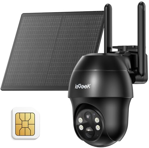 ieGeek Cámara de Seguridad Solar 3G/4G LTE inalámbrica para Exteriores con Tarjeta SIM, PTZ de 360°, Sistemas de cámara CCTV inalámbrica 2K Solar sin WiFi, visión Nocturna a Color|Neutral