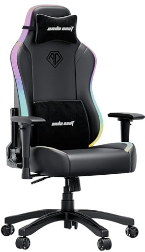Anda Seat Luna Large RGB Gaming Chair for Adults - Ergonomic Reclining Video Game Chairs with LED Lights, PVC Leather Computer Home Office Seat, Neck and Back Lumbar Support - Black Folding Recliner