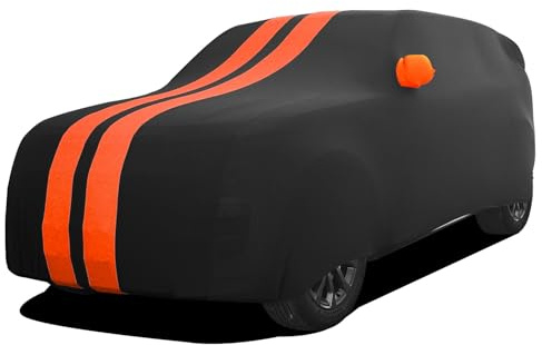 TECTICO Bache Housse Voiture Intérieur SUV 4,75-5,1m Élastique Respirante Souple Anti Rayure Protection Complète pour Garage Indoor Auto Show, Noir+Orange