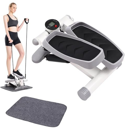 Stairmaster per casa, mini stepper con 2 fasce di resistenza e tappetino, salire le scale con monitor LCD, Up-Down Swing Stepper per allenamento gambe e braccia, Home Office Fitness Exercise (grigio)