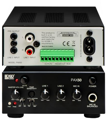 OSD PAX-50 50W Commercial 70V Amplifier, 2 Channel, Class D - ¼ Rack Width, 1U Height