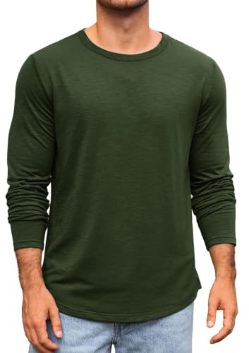 Runcati Men's Long-Sleeved Crew Neck T-Shirt Plain Regular Fit Tops Sports Leisure Shirts Casual Basic Vest