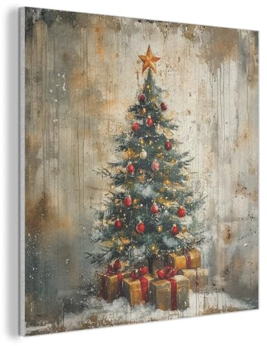 MuchoWow© Bilder aus Filz Wohnzimmer Deko Modern Wandbild Kunstdruck Bild | 90x90 cm - Schlafzimmer über Bett Room Decor Geschenke Weihnachtsbaum - Vintage - Weihnachten - Geschenk