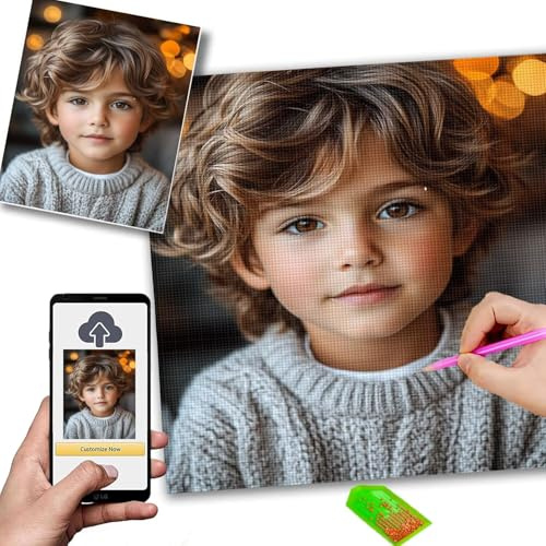 Diamond Painting Personalisiert 50x70cm 5D Diamond Painting Eigenes Foto, DIY Malen Nach Zahlen Personalisiert, Fotoleinwand Eigenes Bild Geburtstagsgeschenk & Hochzeitsgeschenk Diamantmalerei m-261