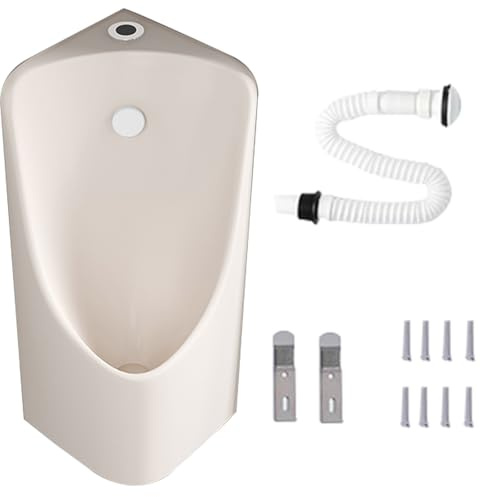 Urinoir à capteur pour homme - Anti-déversement - Design d'angle de salle de bain en céramique - Idéal pour une utilisation nocturne - Solution murale - Beige