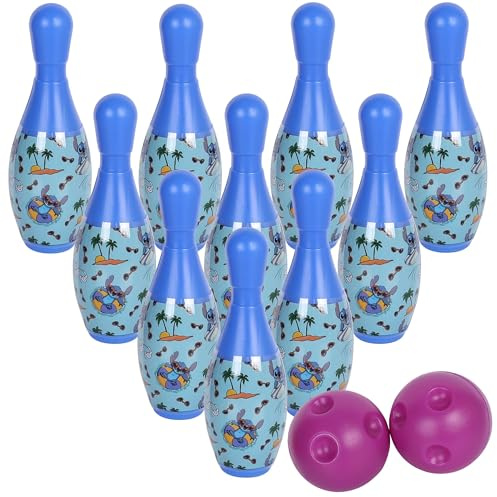 Disney Stitch MINI Set Kegeln, Bowling für Kinder, Geschicklichkeitsspiel, 10 Kegel + 2 Kugeln, 3+ (Stitch)