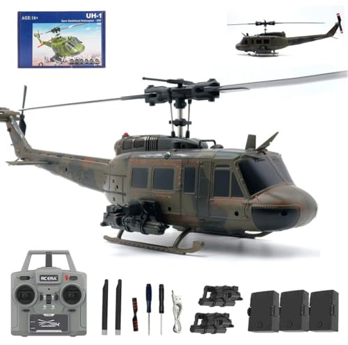 RCXTechPro C032 UH-1 Huey RC Hubschrauber Mit Optischer Positionsbestimmung, 3D-Kunstflug, 1:48, 2,4G 6 CH, Gyro-stabilisiertes Flugmodell, Flybarless Ferngesteuerter Helikopter -RTF