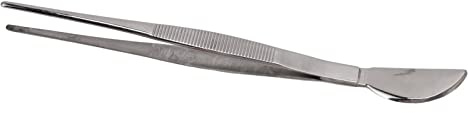 ZASCHMOY Stainless Steel Bonsai Tweezers, Long Style, with Crescentshaped Scraper Head, Suitable for Loosening Soil and Cutting Grass in pots; Curved design. (Straight)