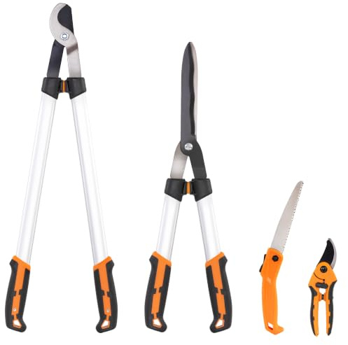 Outsunny Ensemble de 4 Cisailles de Jardin avec Taille-Haies Robustes | Ébrancheurs, Sécateurs, Scie Pliable, Outils de Jardin, Lames Tranchantes, Poignée en Aluminium Antidérapante
