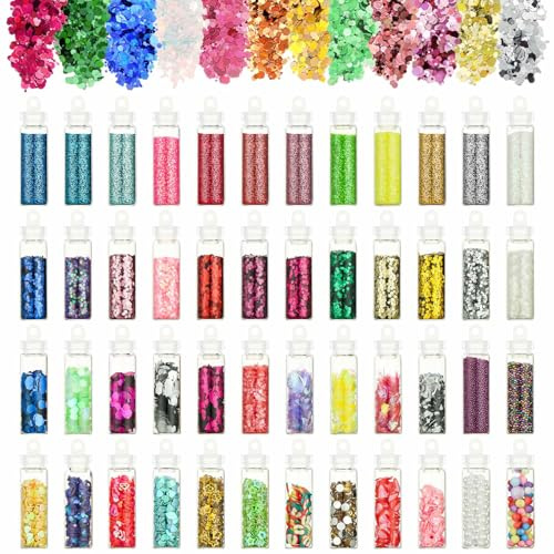 Alaoo 48 Couleurs Poudres Paillettes, Grosses Holographique Nail Art DIY, B | Paillettes Ongles Nail Art Maquillage Loisirs Créatifs Création Cartes DIY