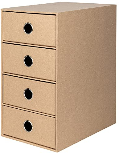 Rössler SOHO 4er Schubladenbox aus Papier | Büro Organizer Schreibtisch | Schubladen Organizer Büro Zubehör & Bürobedarf | Schreibtisch Organizer Box | 18 x 25 x 32 cm | 1 Stück | Farbe: Kraft | Schreibtisch Organizer für Dokumente, Unterlagen, Bürozubehör und geordnete Aufbewahrung