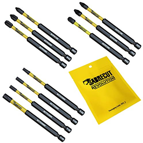 10 x SabreCut SCRK89 89mm PZ1 PZ2 PZ3 PH1 PH2 PH3 TX20 TX25 TX30 TX40 Magnetic Impact Screwdriver Driver Bits Set Pozi Pozidriv Phillips Torx
