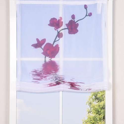 SCHÖNER LEBEN. Raffrollo Rollo Voile Digitaldruck Orchidee Fuchsia weiß, Auswahl:80x140cm (BxH)