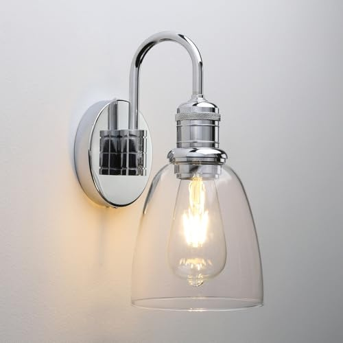 Yosoan Vintage Industrial Glass Sconce Chrome Wall Light Fitting Indoor | 5.6” Clear Glass Lampshade, for kitchen Living Room Bedroom Loft Bar
