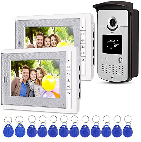 uoweky Home Intercom Video-Türsprechanlage RFID-Kamera Zutrittskontrollsystem 1 Kamera 1 Monitor 7 '' TFT-Farbbildschirme unterstützen EM Unlocking + 10pcs ID Blue Keyfob (1 Camera 2 Monitor)