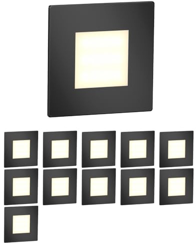 ledscom.de 12x LED Treppenlicht/Wandeinbauleuchte FEX für innen und außen, eckig, schwarz, 85 x 85mm, warmweiß
