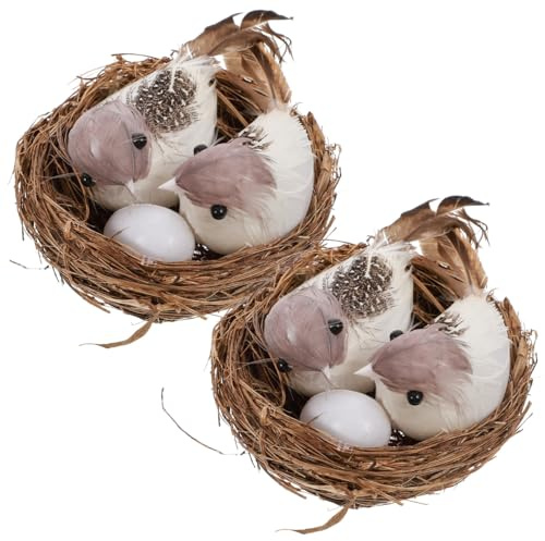 VALICLUD 2Set Nidos de Aves Artificiales de Pascua con Pájaros Y de Espuma Simulados Adornos para Árboles de Pascua Primavera Jardín Patio Decoraciones para El Hogar