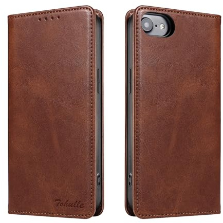 TOHULLE for iPhone 7 Case iPhone 8 Case iPhone SE Case, Premium PU Leather Wallet Case with Card Holder Kickstand Built-in Magnetic Closure Flip Folio Phone Cover for iPhone 7/8/SE - Coffee Brown