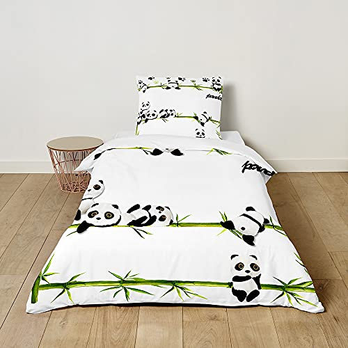 Morbuy Kinderbettwäsche Set mit Panda Muster - Kinderbettwäsche-Set Babybettwäsche für Mädchen Junge - Mikrofaser Bettbezüge Kissenbezug 2 teilig (135x200cm+80x80cm,Süßer Panda)