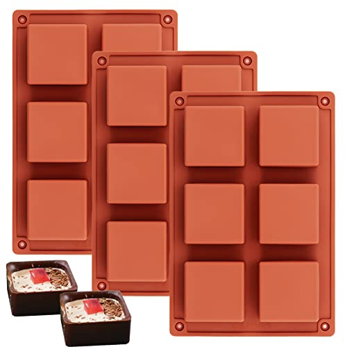 Ocmoiy 3Pcs Silicone Brownie Pan 2 x 2 x 1 Square Chocolate Baking Molds for Brownie Bites, Muffins, Fudges, Truffles, Keto Fat Bombs
