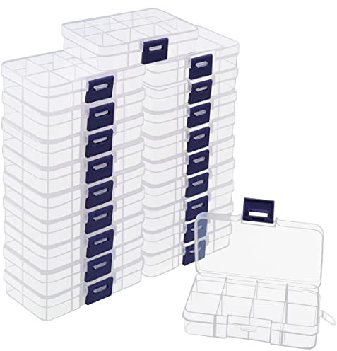 BELLE VOUS Durchsichtige Kunststoff-Sortierboxen für Kleinteile mit Verstellbaren Trennwänden (20 Stk) - 10,5 x 6,5 cm - Box mit 8 Fächern für Nähzubehör, Bügelperlen, Perlen & Schrauben Aufbewahrung