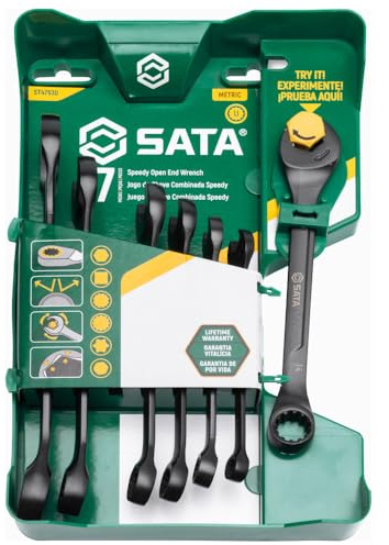 SATA ST47530 Juego de 7 llaves Combinadas Métricas de Trinquete de Extremo Abierto X6 con un Acabado Cromado Brillante y Totalmente Pulido que se Limpia Fácilmente con un Paño y Resiste la Corrosión