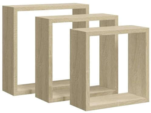 Susany 3 STK. Würfelregal Wandregal Hängeregal Cube Regal Schweberegal Dekoregal Wandboard MDF Sonoma-Eiche