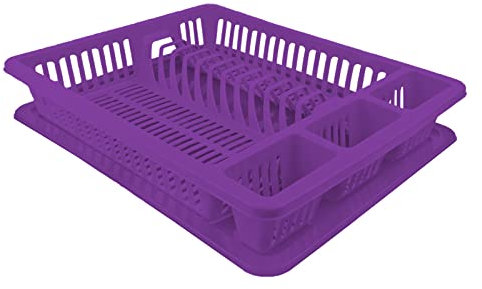 VIRSUS Scolastoviglie con vassoio raccogli goccia, dimensioni 45,5x36x7 cm, Scolapiatti plastica per i bicchieri piatti e tre scomparti per le posate Vari colori (viola)