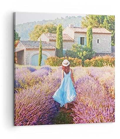 Bilder auf Leinwand Boho Heidekraut Frau Leinwandbild mit Rahmen 60x60cm Wandbilder Dekoration Wohnzimmer Schlafzimmer Küche Deko Groß Wanddeko Bild Wand Kunstdruck Art Wall Decor Canvas AC60x60-4420