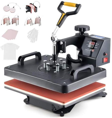 CREWORKS Hitzepresse Transferpresse 1250W Heat Press Heißpresse 360 Grad Schwenkbar DIY Mulitifunktional Sublimation Wärmepresse (38x30cm 8 in 1)