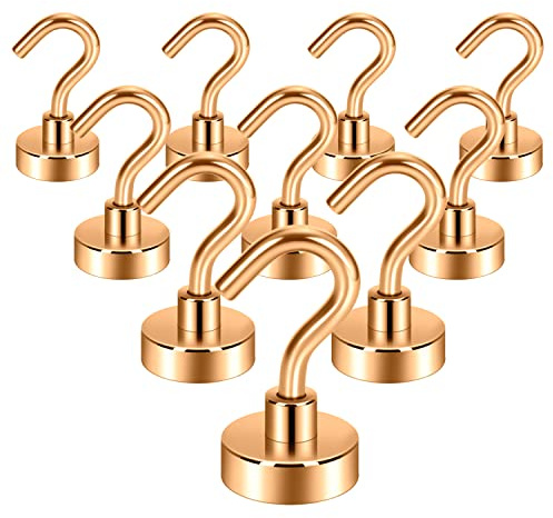 Neosmuk Magnethaken,10kg robuste Erdmagnete mit Haken, extra starker Kreuzfahrt-Haken zum Aufhängen, magnetischer Aufhänger für Kabinen, Grill (Bronze, 10 Stück)