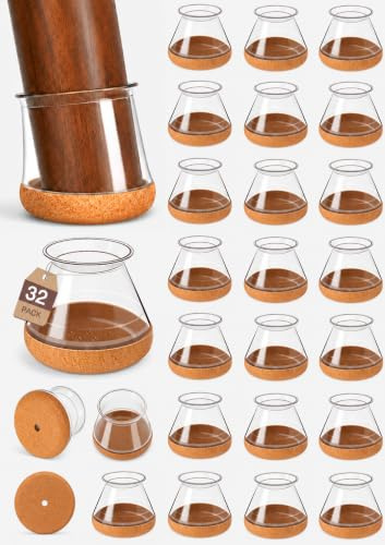 32 Pcs Small Chair Leg Floor Protectors for Hardwood Floors Chair Sliders | Silicone Covers with Stronger Felt Pads Clear Small (Fit:20.1-30mm)