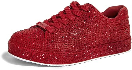 LUCKY STEP Plattform strass mode glitter sneakers | Glittrande bling bländade bröllop brud skinande skor för kvinnor, Röd strass, 40.5 EU