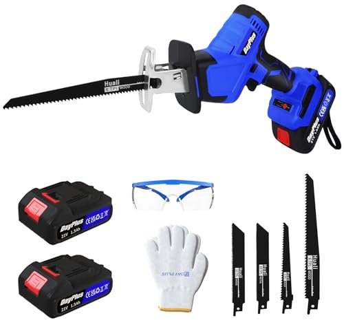 Scie Sabre Sans Fil 21V, 900W Scie Sabre,Vitesses Réglables 0-2800RPM,2×1.5Ah Batteries, 4 lames de scie,Lumière LED, changement de lame de scie sans outil, pour couper le bois et le métal