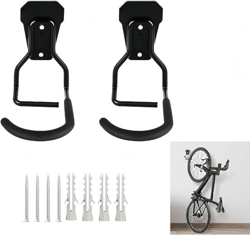 Reehi Crochet Velo Mural Support Vélo，Crochets de Rangement pour Vélo,Crochets à vis verticaux pour garage,Velo Mural pour Bicyclette Vtt Maison Garage, Noir （Ensemble de 4 ）