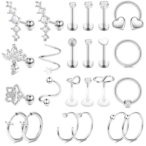 KALVICA 24PCS Conch Piercing CZ Helix Piercings Set Klein Tragus Piercing Ohr Schmuck für Damen
