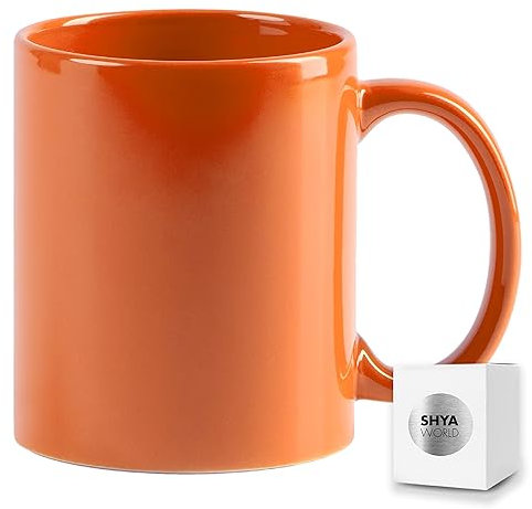 ShyaWorld Tazze in ceramica da 370 ml colorate presentate in confezione singola. Adatti al microonde e alla lavastoviglie. Arancione, 1)