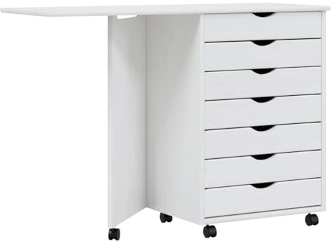 vidaXL Armoire roulante avec Bureau Moss Blanc Bois de pin Solide