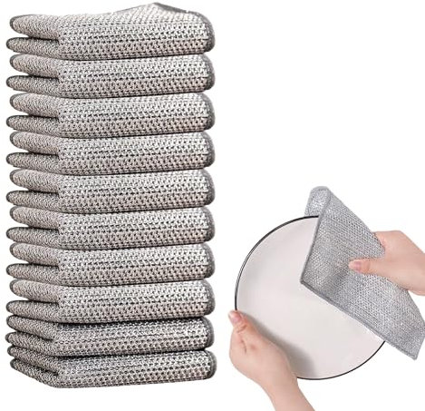 10Pcs Multipurpose Wire Dishwashing Rags for Wet and Dry,Non-Scratch Cleaning Cloth,Kitchen Helper,Silver Dishcloths,Multi-Purpose Microfiber Mesh Scrubbing Cloths,Multifunctional Ragsdishcloth