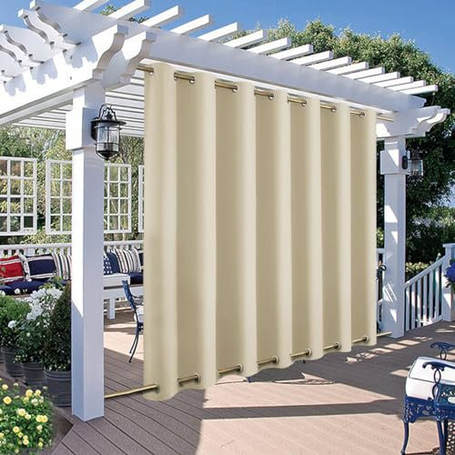 BOYOUTH Wasserdichte Outdoor-Vorhänge, Ösen oben und unten, wärmeisoliert, für Veranda, Pergola, Cabana, Pavillon, 254 x 244 cm, 1 Paneel, Beige