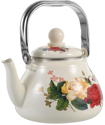 Kichvoe Tetera Esmaltada Para Estufa Tetera Esmaltada De Porcelana Tetera De Flores Vintage De 1 Litro Con Mango Fresco Y Colador Tetera Floral Retro Para Agua Caliente Café Té Suelto B